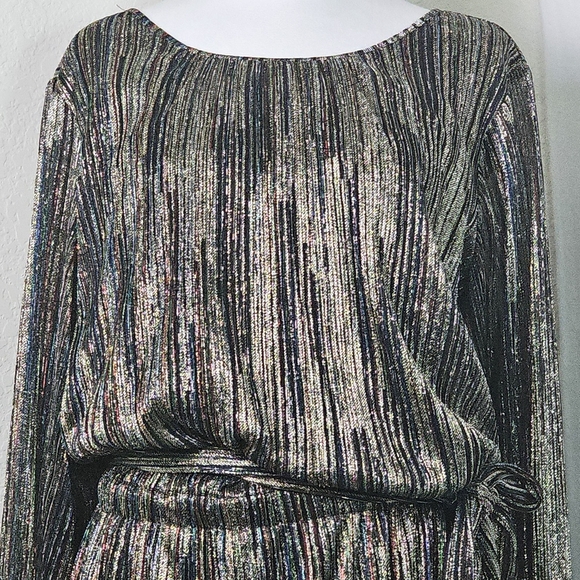 Ramy Brook Metallic Stripe Long Sleeve Belted Mini Dress Sz L - Picture 2 of 15